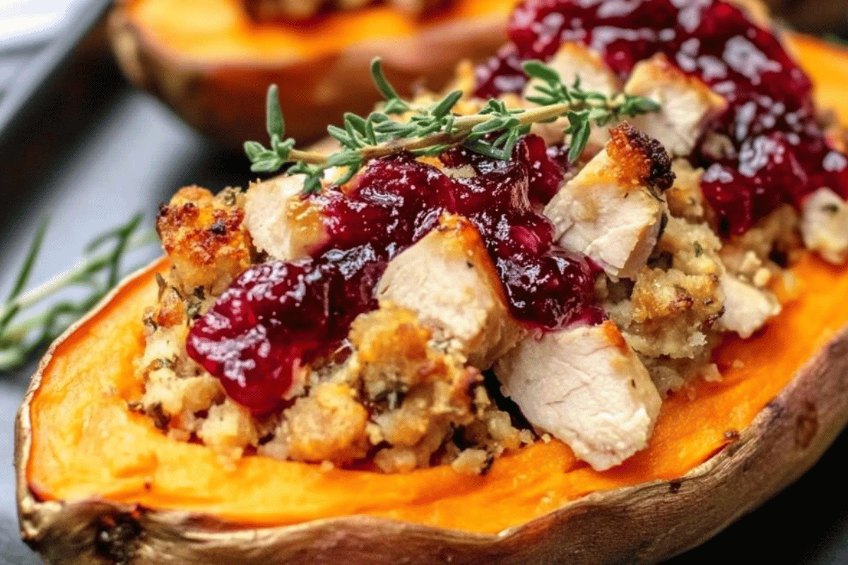 Stuffed sweet potatoes with turkey, Turkey stuffed sweet potatoes, Holiday stuffed sweet potatoes