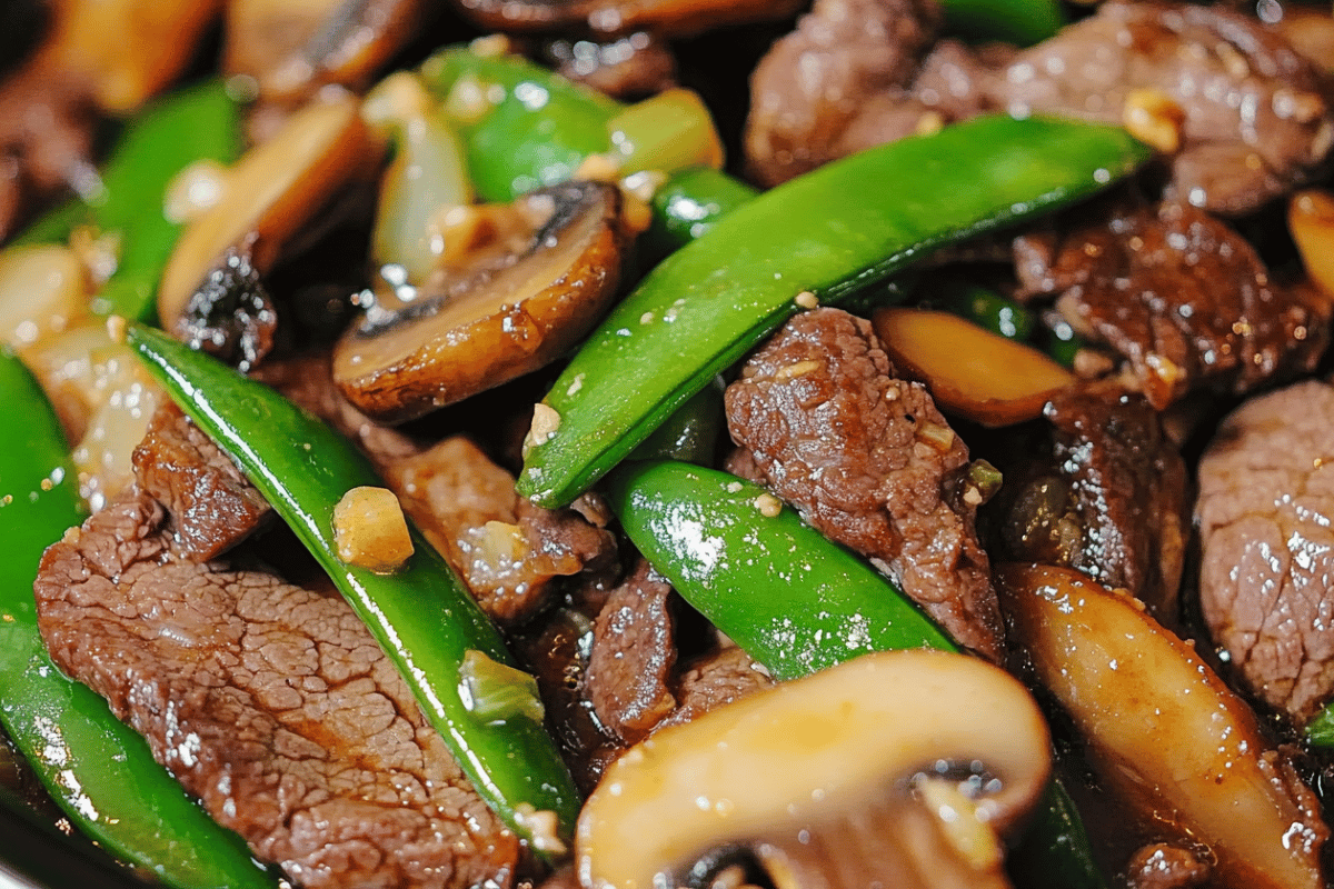 Stir-Fried Beef with Snow Peas and Mushrooms