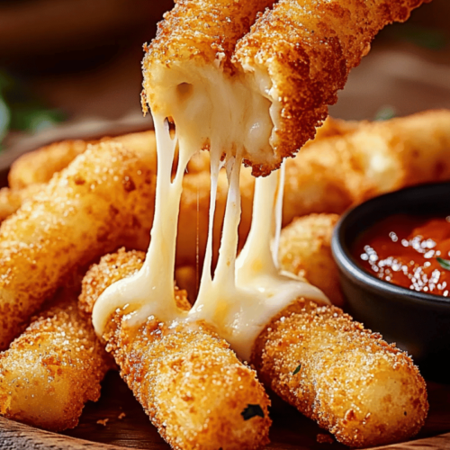 Golden Crispy Mozzarella Sticks with Gooey Cheese and Marinara Dipping Sauce